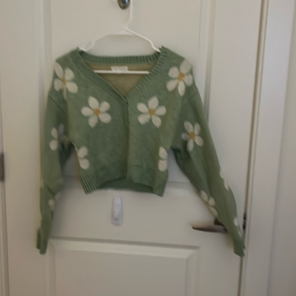 Green cardigan sweater